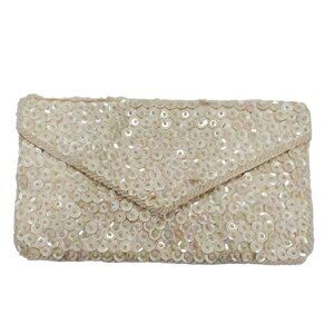 Walborg Vintage 1950's 1960's Ivory Seed Bead Sequin Evening Cocktail Clutch Bag